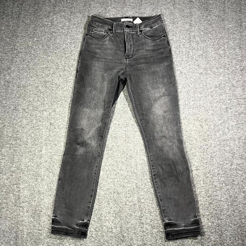 Good American Good Legs Crop Skinny Jean Black Faded Wash Size 2/26 Distressed